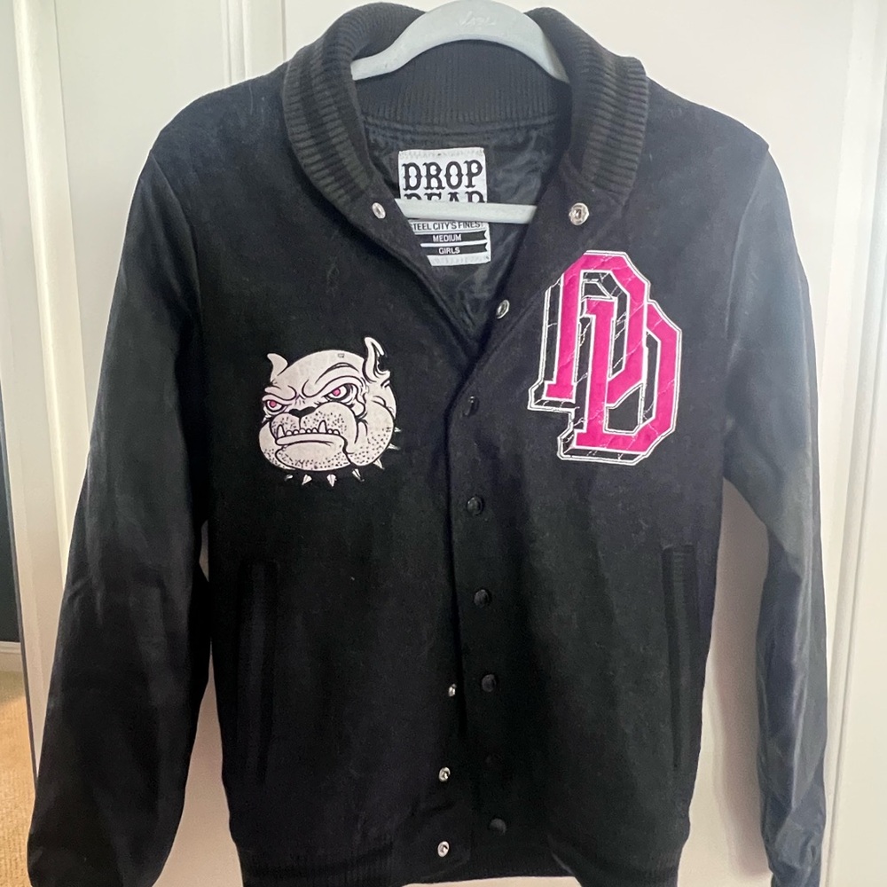 Black Varsity Jacket with Pink Accents